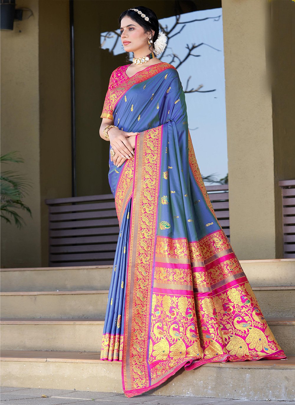 Traditional Saree Silk Blue Woven Saree