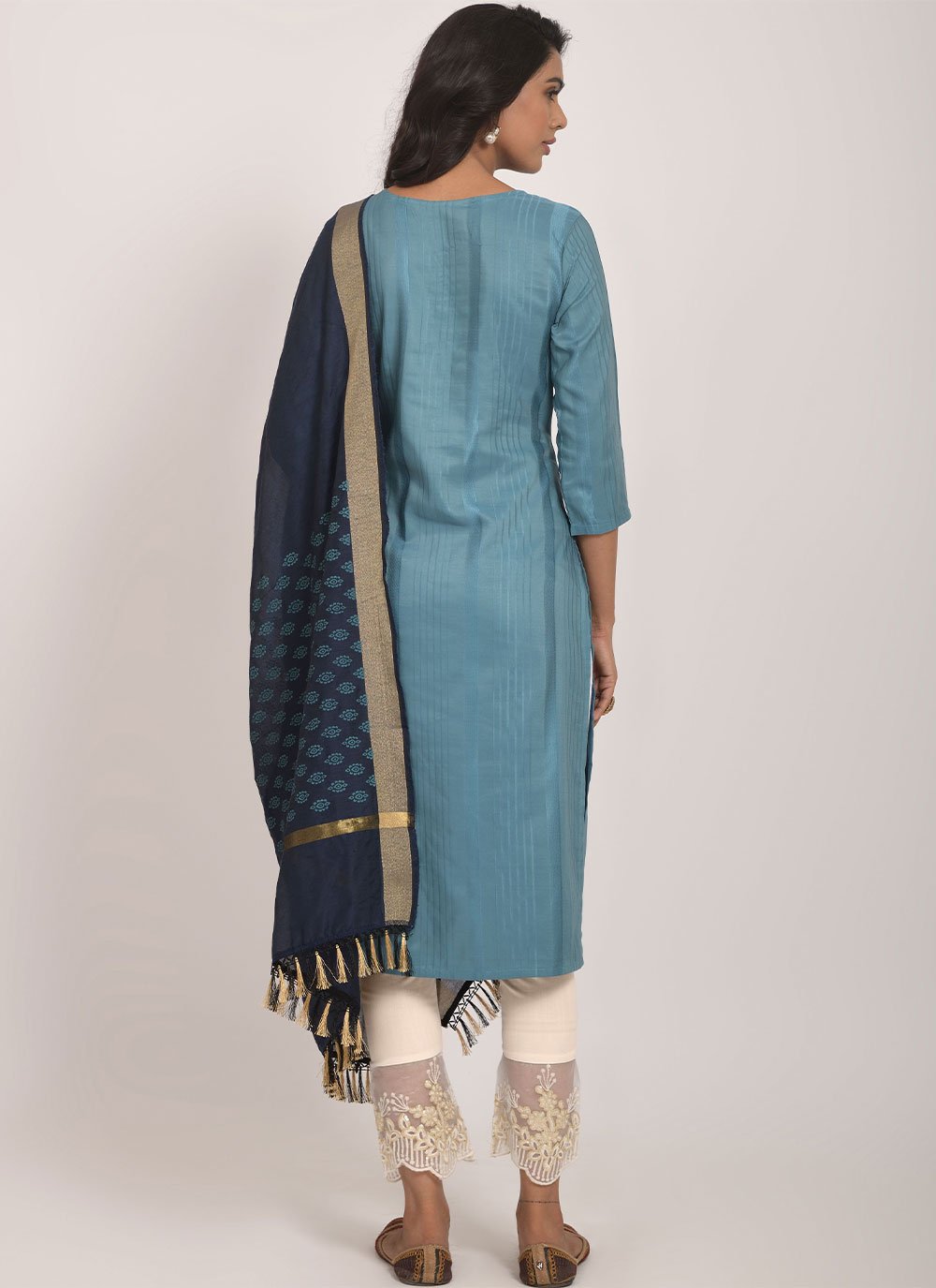 Designer Straight Salwar Suit Rayon Viscose Blue Embroidered Salwar Kameez