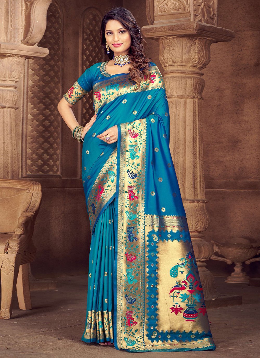 Contemporary Silk Blue Weaving Saree