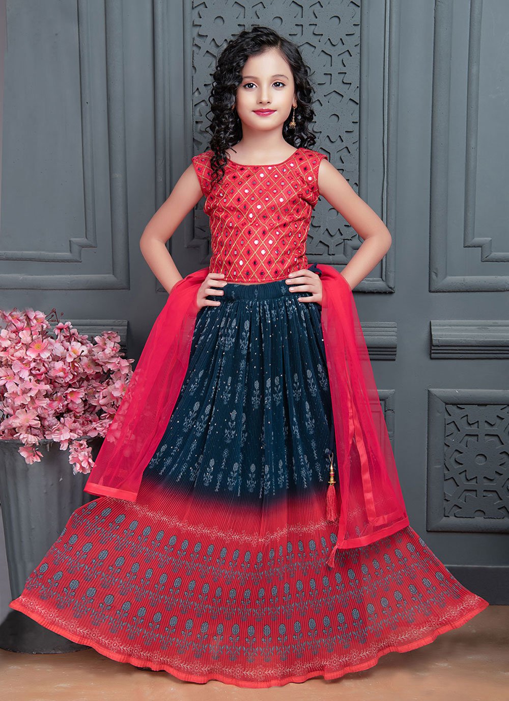 Lehenga Choli Georgette Blue Digital Print Kids