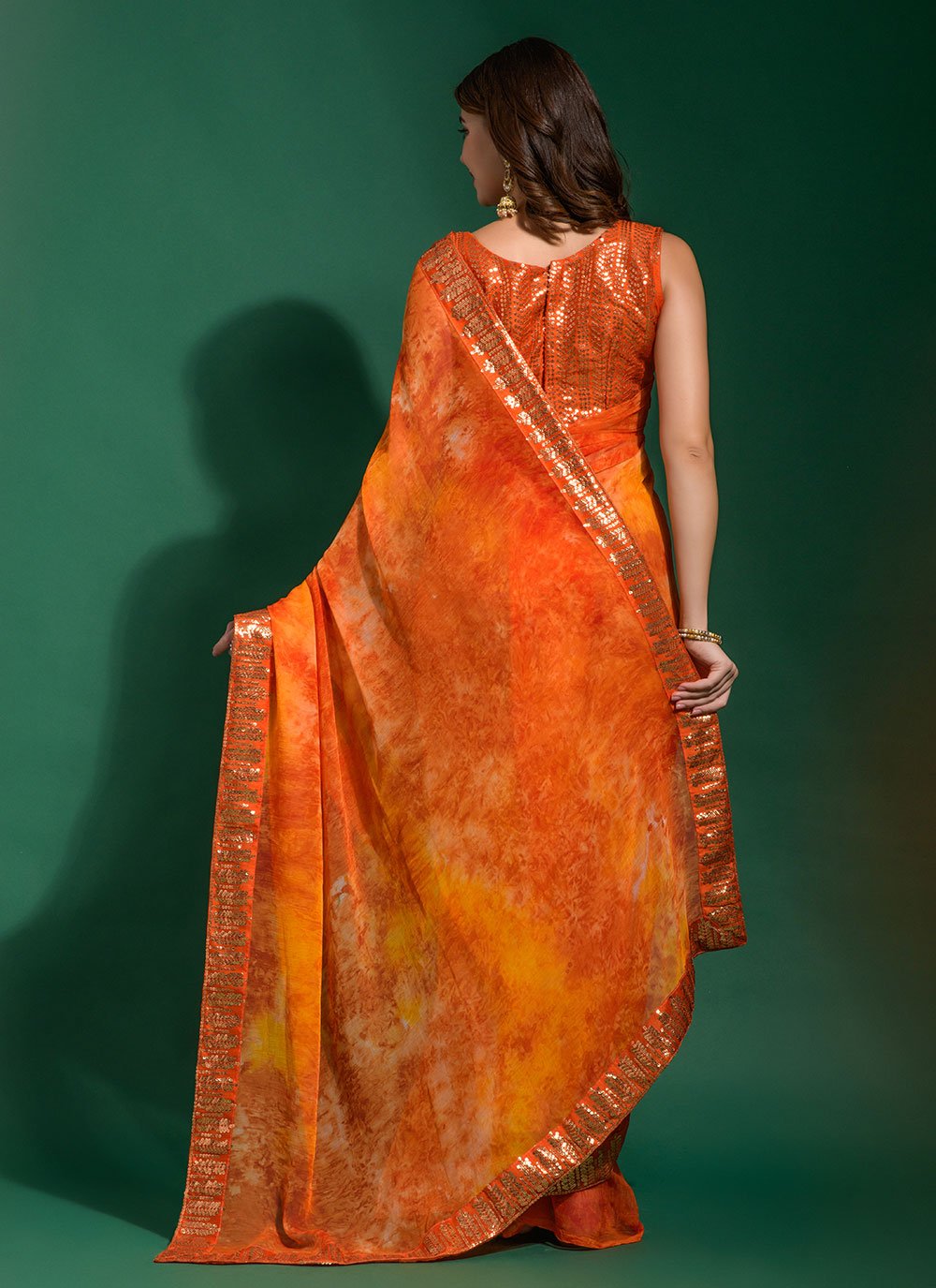 Contemporary Chiffon Orange Patch Border Saree