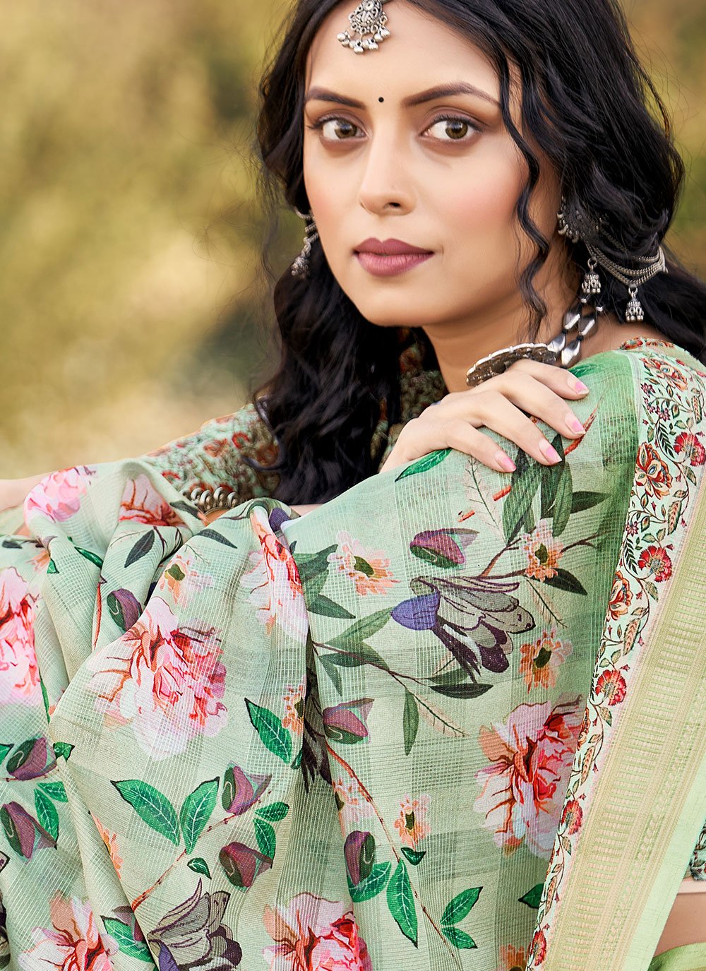 Classic Cotton Jacquard Sea Green Patch Border Saree