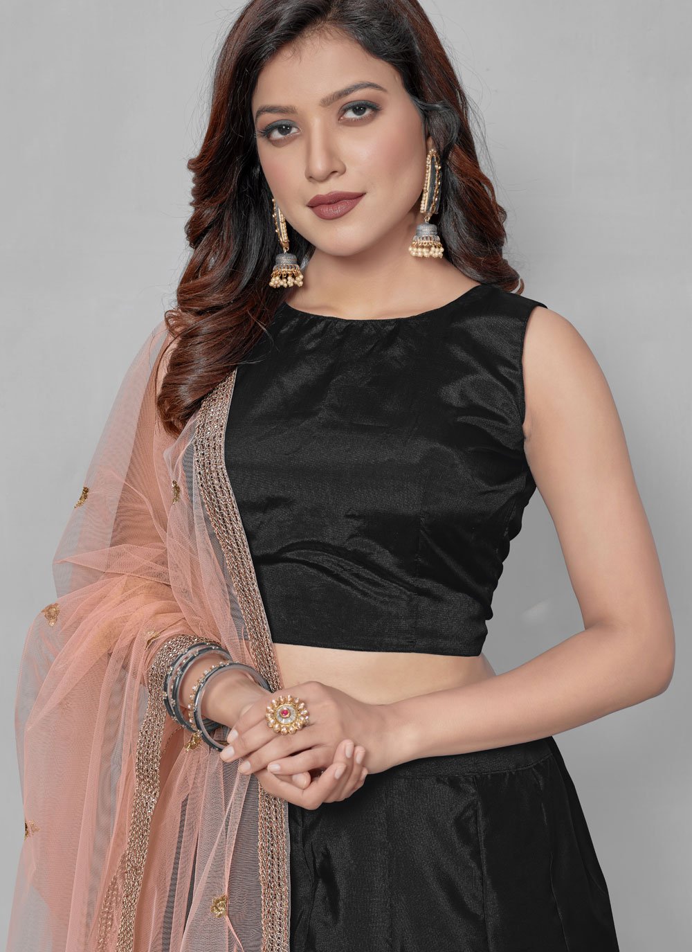 Lehenga Choli Tafeta Silk Black Patch Border Lehenga Choli