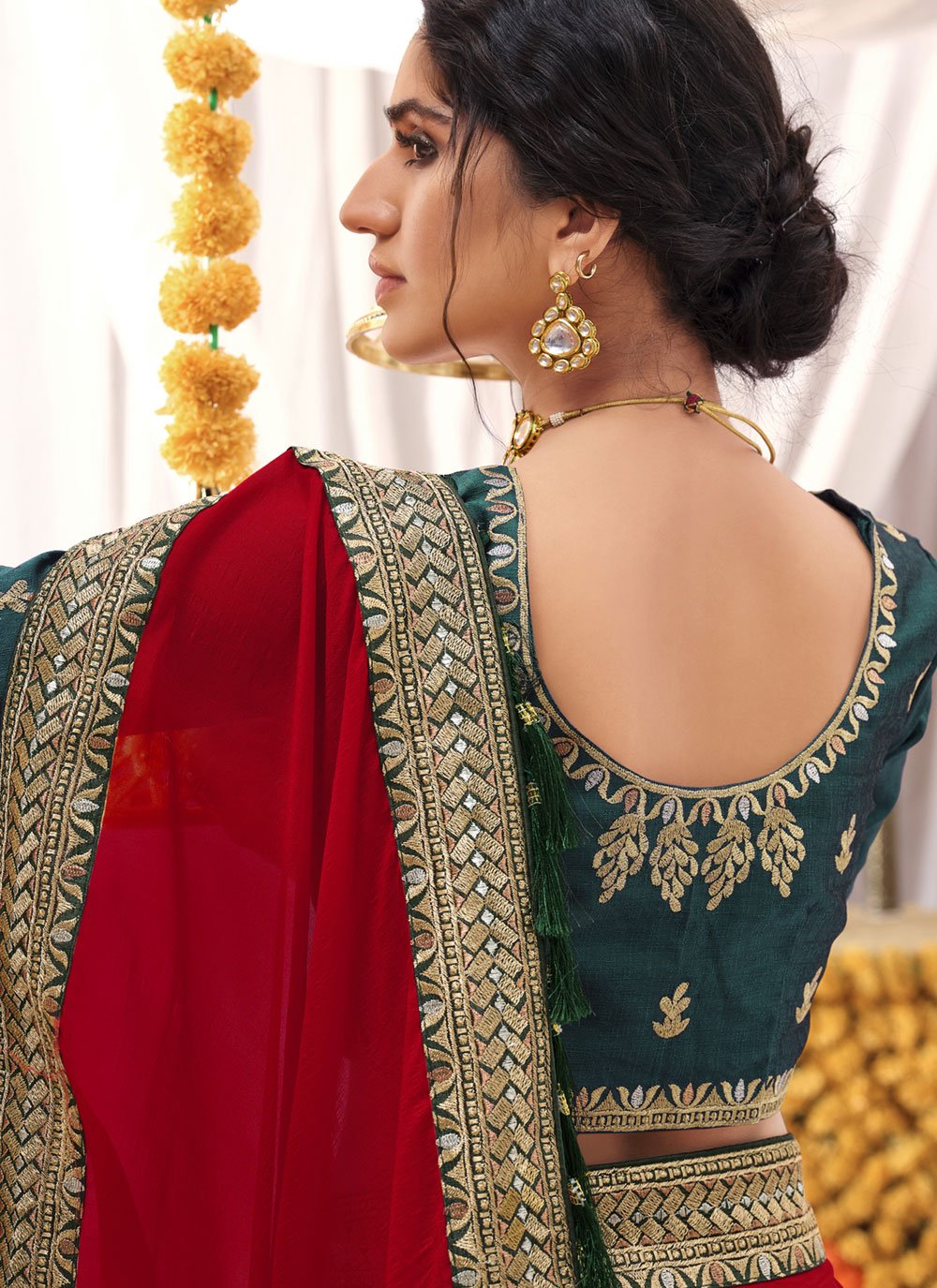 Classic Georgette Red Patch Border Saree