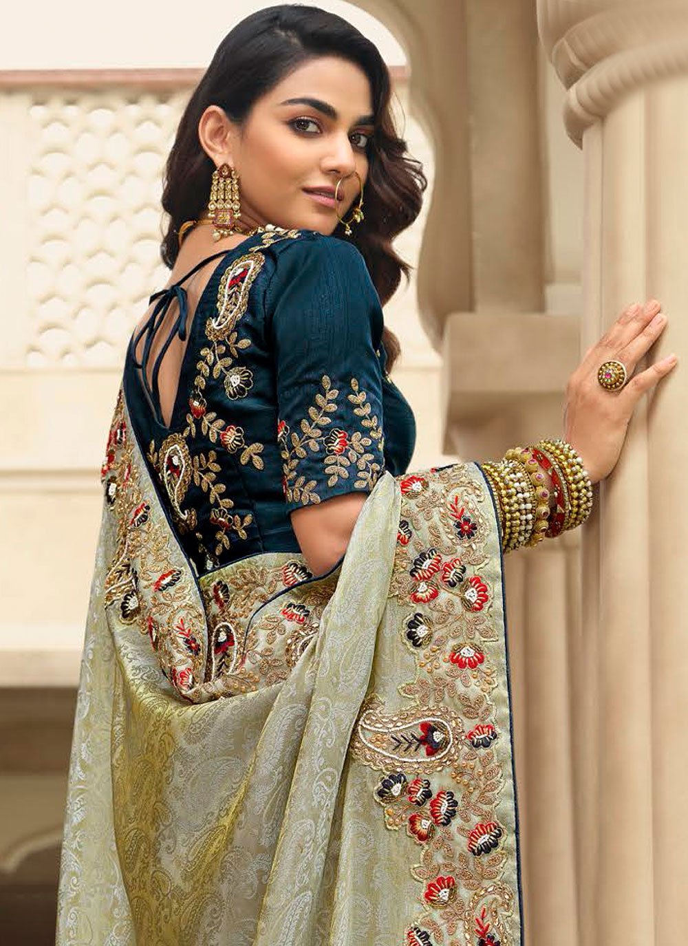 Classic Silk Sea Green Embroidered Saree