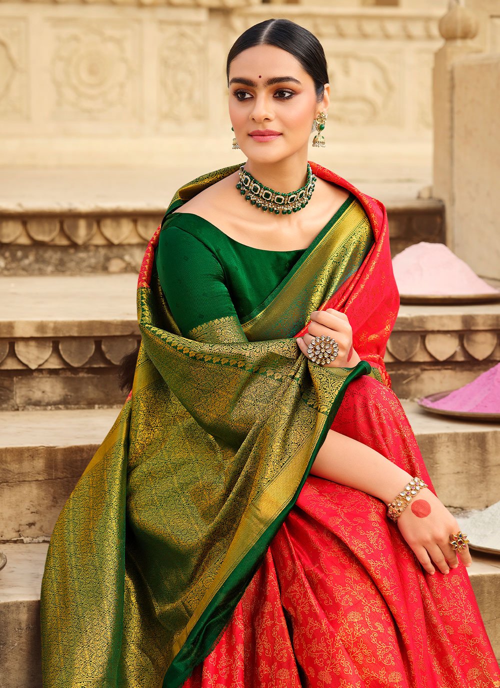 Contemporary Silk Orange Patch Border Saree