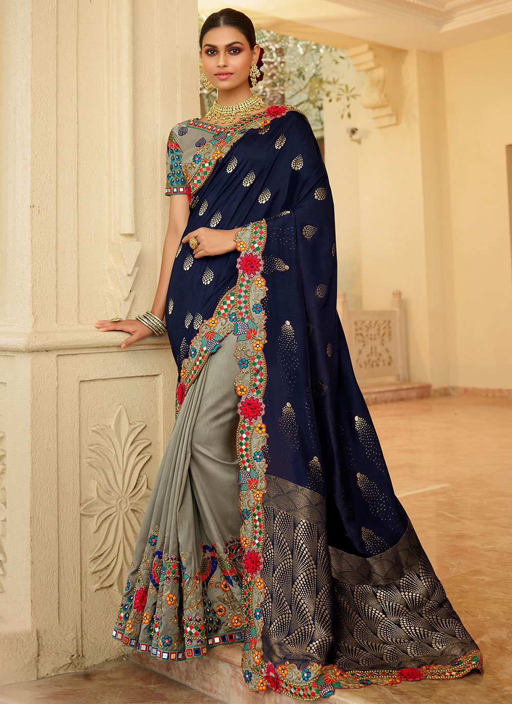 Classic Silk Multi Colour Foil Print Saree