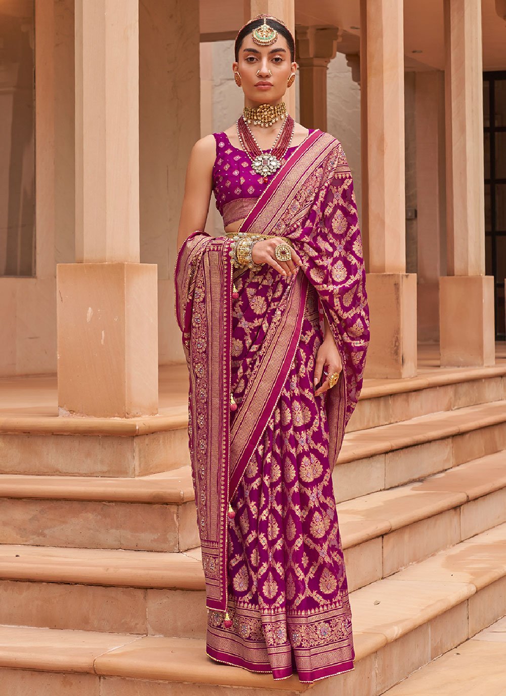 Classic Brasso Purple Diamond Saree