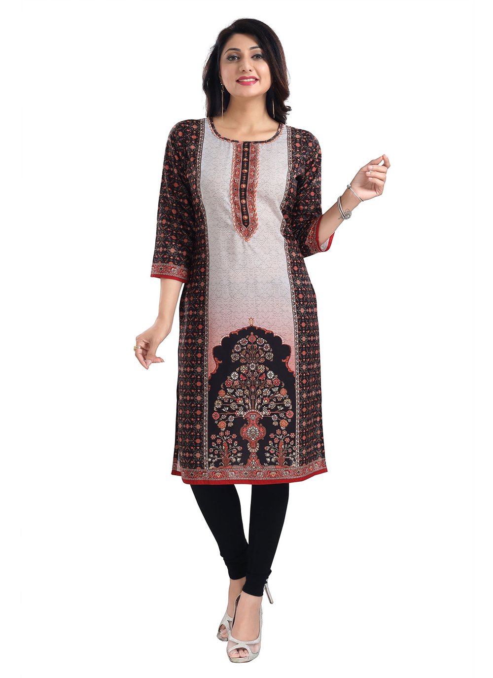 Designer Kurti Blended Cotton Brown Digital Print Kurtis