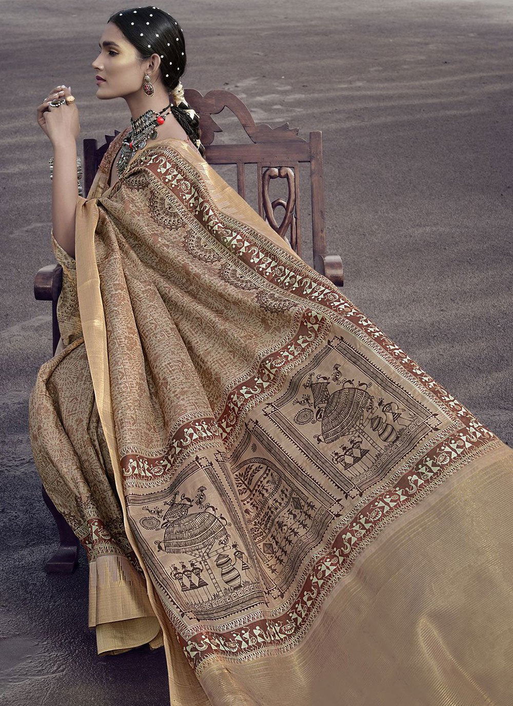 Contemporary Silk Brown Digital Print Saree