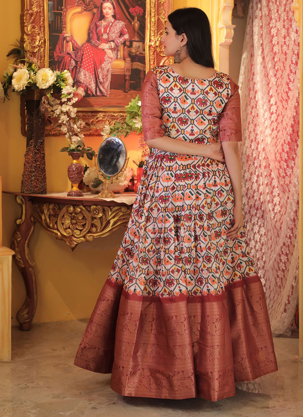 Designer Gown Silk Brown Digital Print Gown