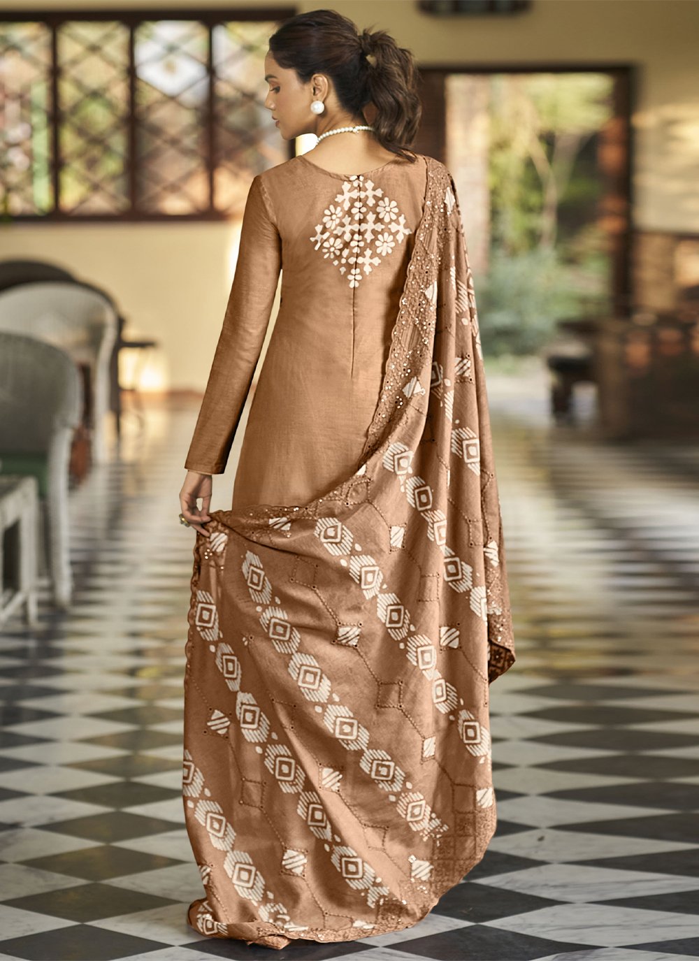 Salwar Suit Cotton Brown Embroidered Salwar Kameez