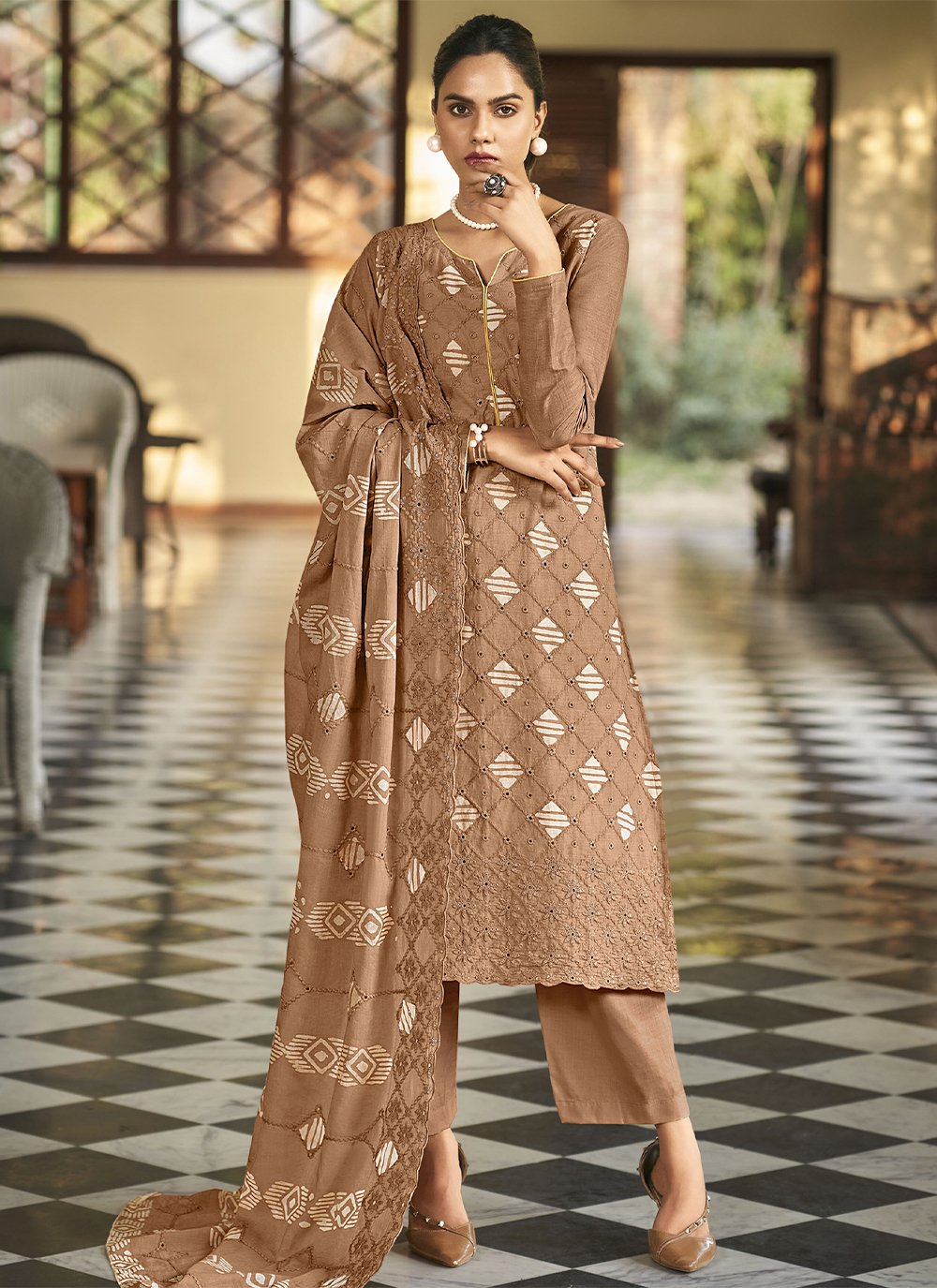 Salwar Suit Cotton Brown Embroidered Salwar Kameez – Kajols