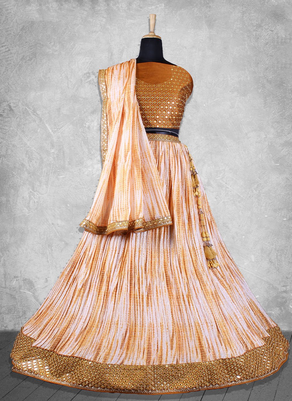 Lehenga Choli Georgette Satin Brown Mirror Lehenga Choli