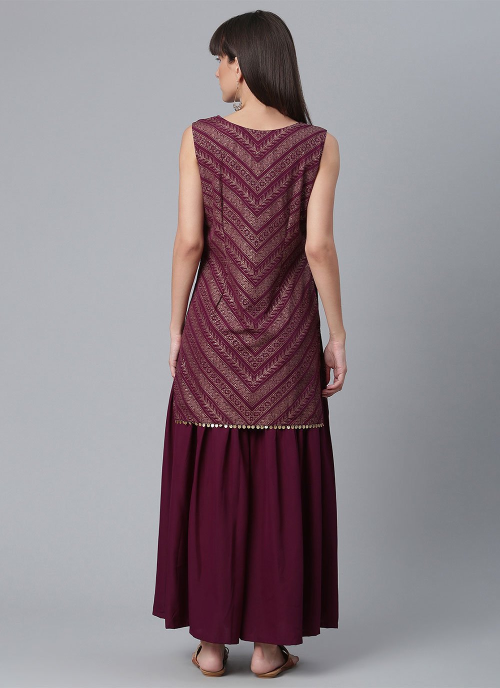 Palazzo Salwar Suit Crepe Silk Burgundy Print Salwar Kameez