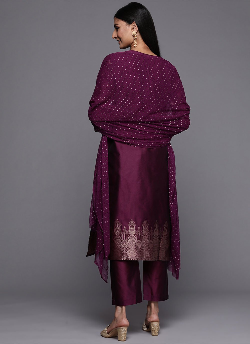 Straight Salwar Suit Silk Blend Burgundy Weaving Salwar Kameez