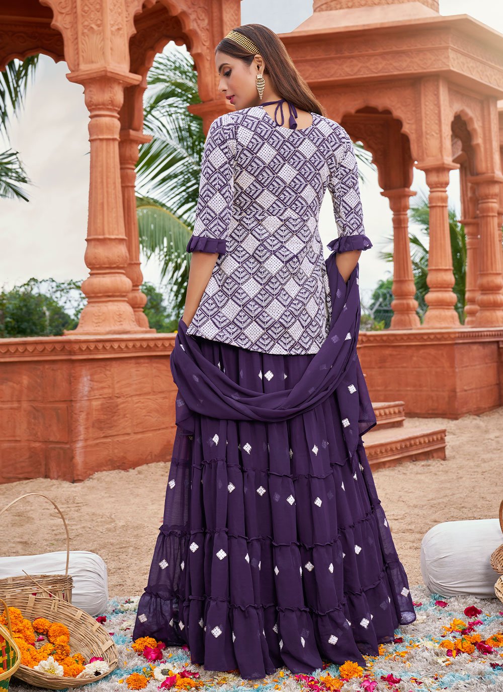 Lehenga Choli Cotton Georgette Purple Booti Lehenga Choli