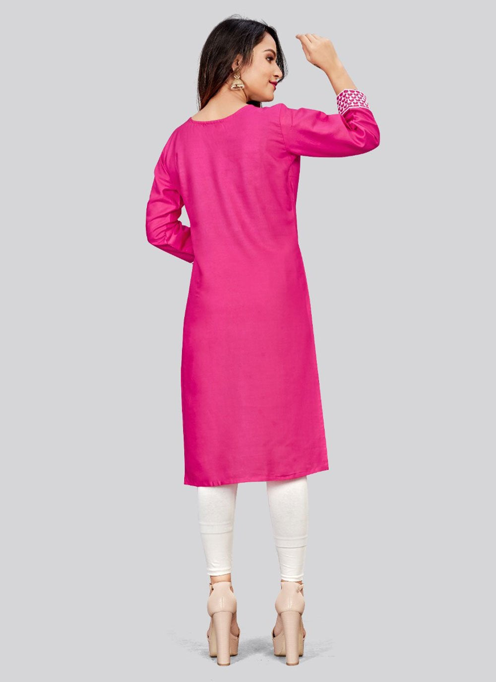 Casual Kurti Rayon Pink Embroidered Kurtis