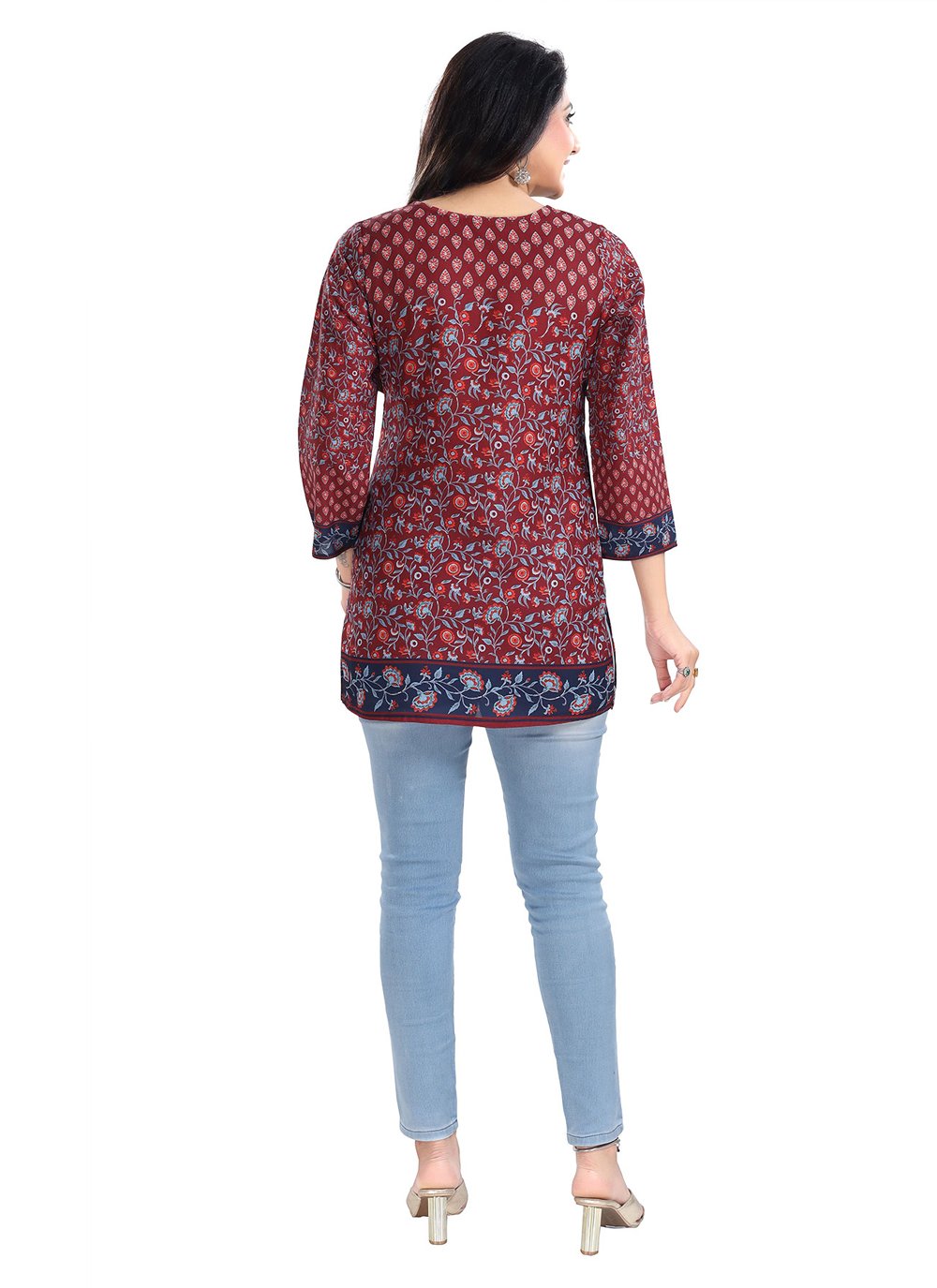 Casual Kurti Fancy Fabric Maroon Digital Print Kurtis