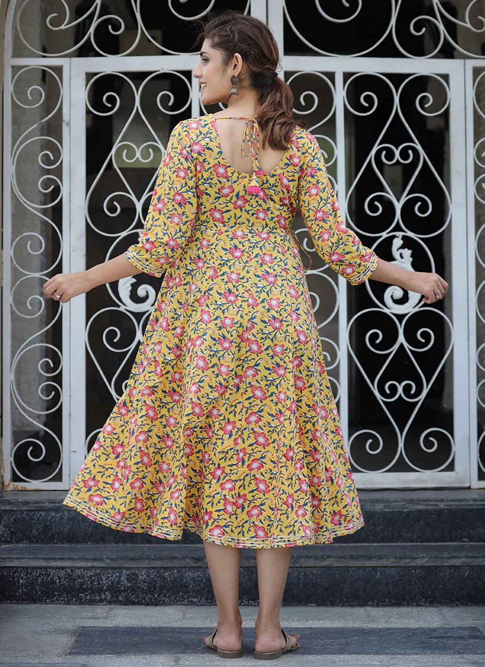 Casual Kurti Cotton Yellow Print Kurtis