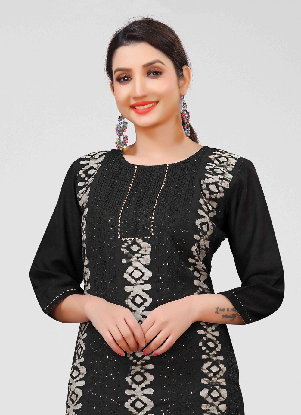 Designer Kurti Chanderi Black Embroidered Kurtis