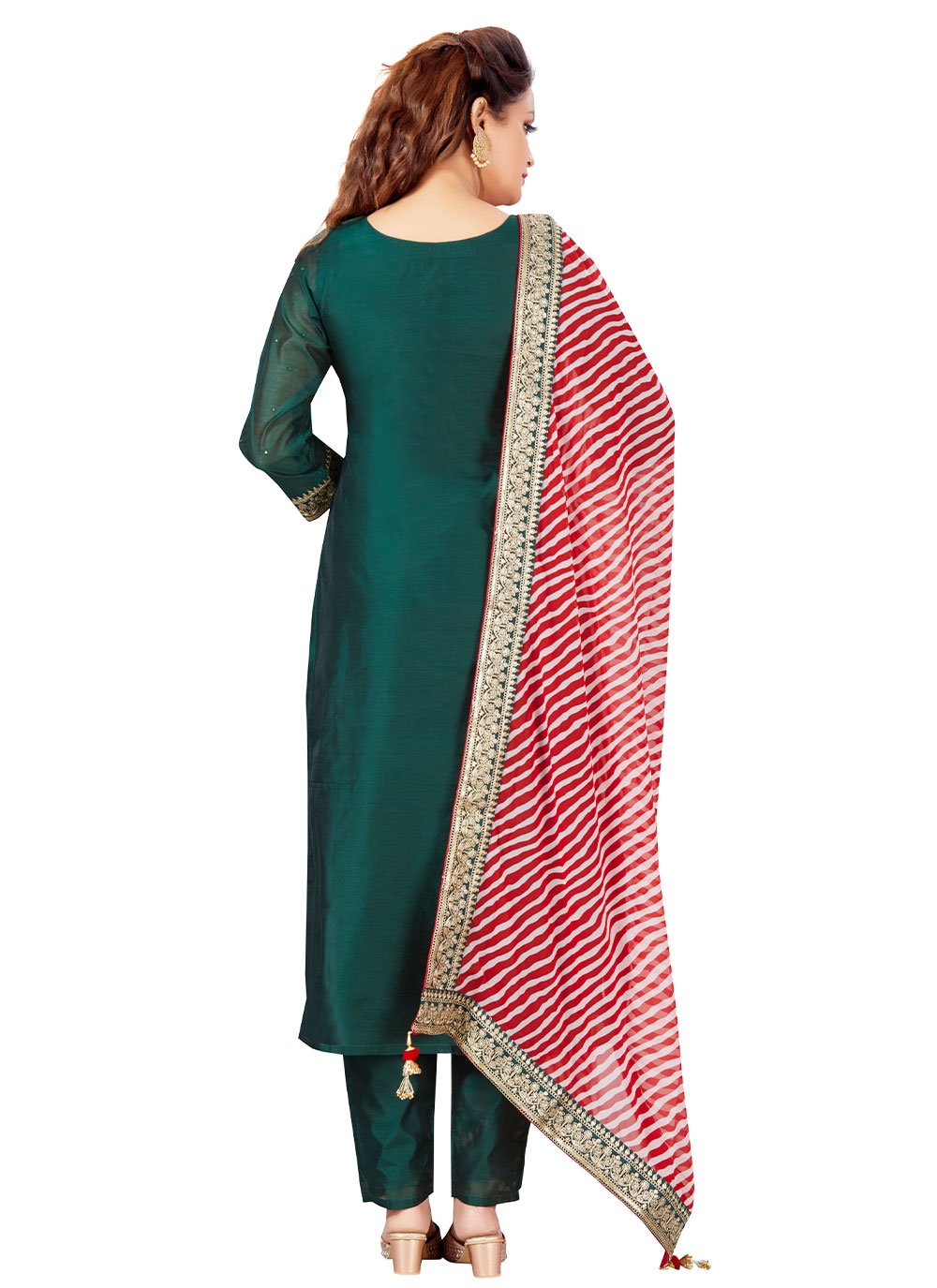 Salwar Suit Chanderi Green Embroidered Salwar Kameez