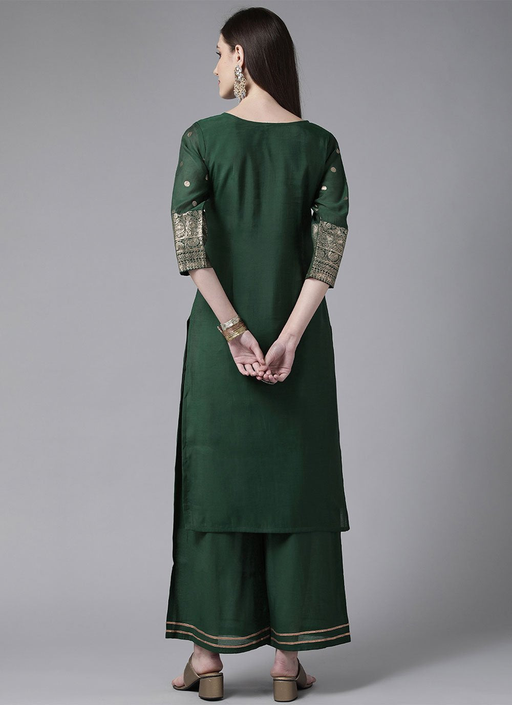 Designer Kurti Chanderi Green Foil Print Kurtis