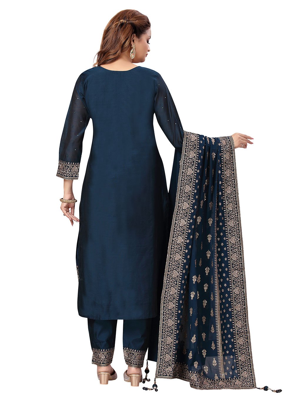 Trendy Suit Chanderi Blue Embroidered Salwar Kameez