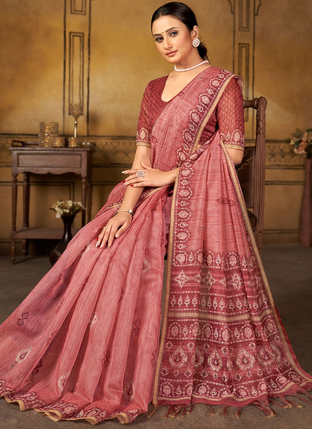 Contemporary Chanderi Silk Pink Digital Print Saree