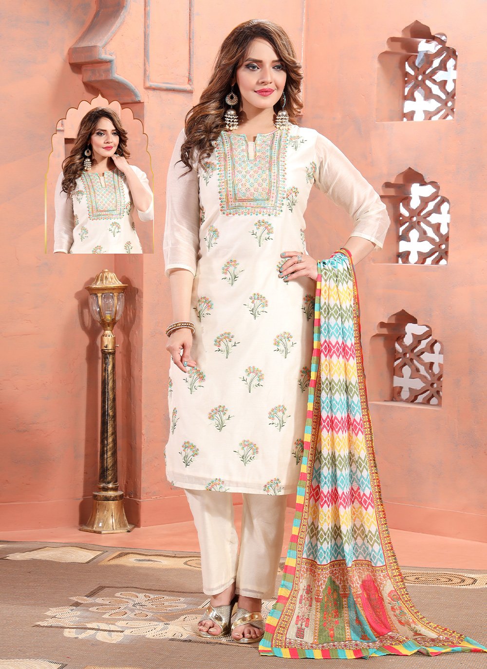 Trendy Suit Chanderi Silk Cream Embroidered Salwar Kameez