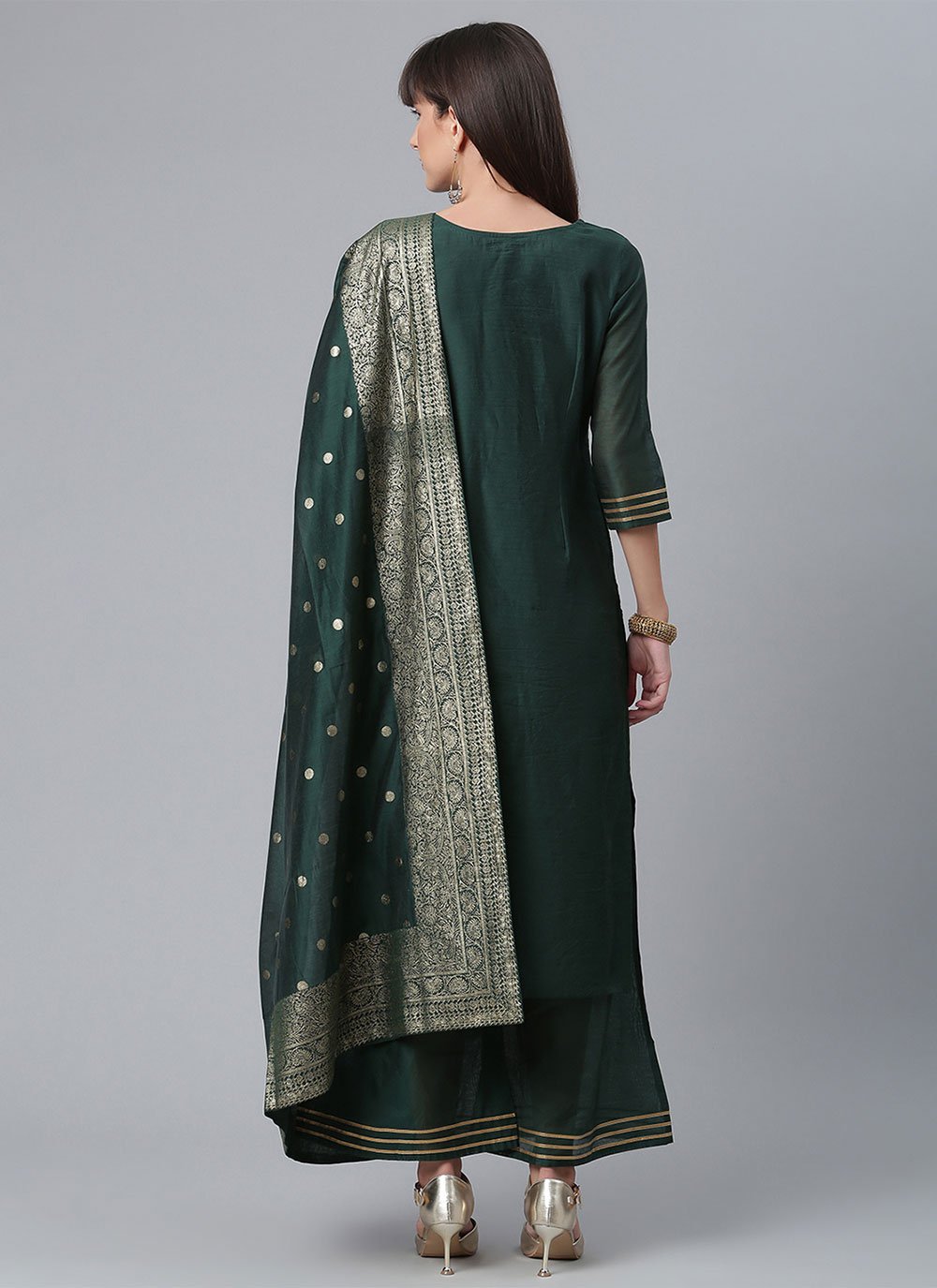 Salwar Suit Chanderi Silk Green Plain Salwar Kameez