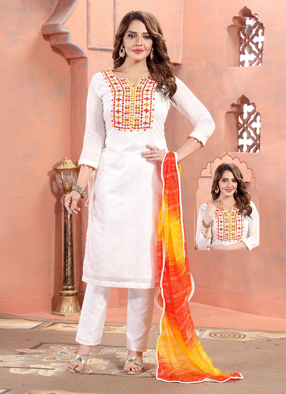 Salwar Suit Chanderi Silk White Embroidered Salwar Kameez