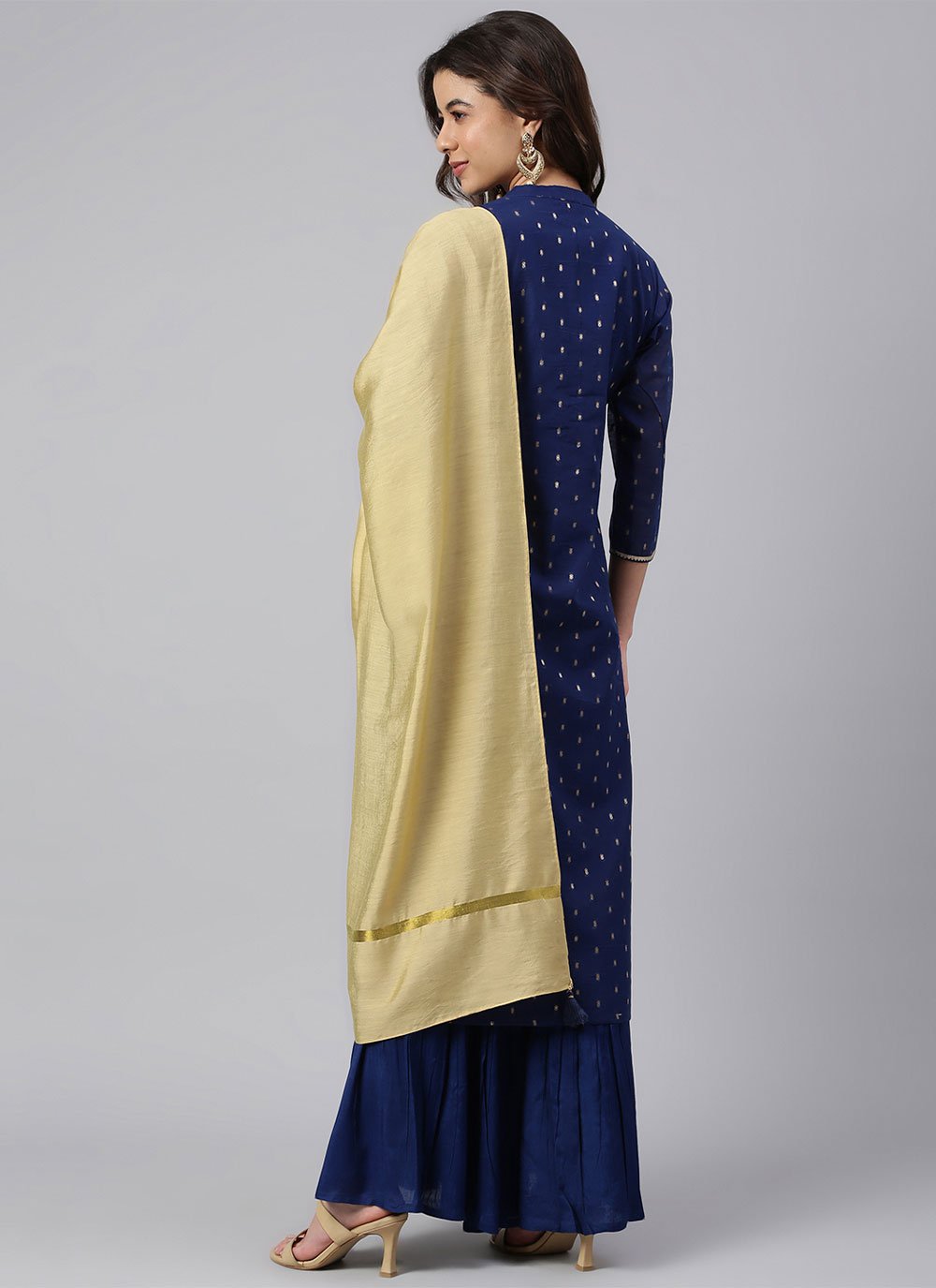 Palazzo Salwar Suit Chanderi Silk Blue Woven Salwar Kameez