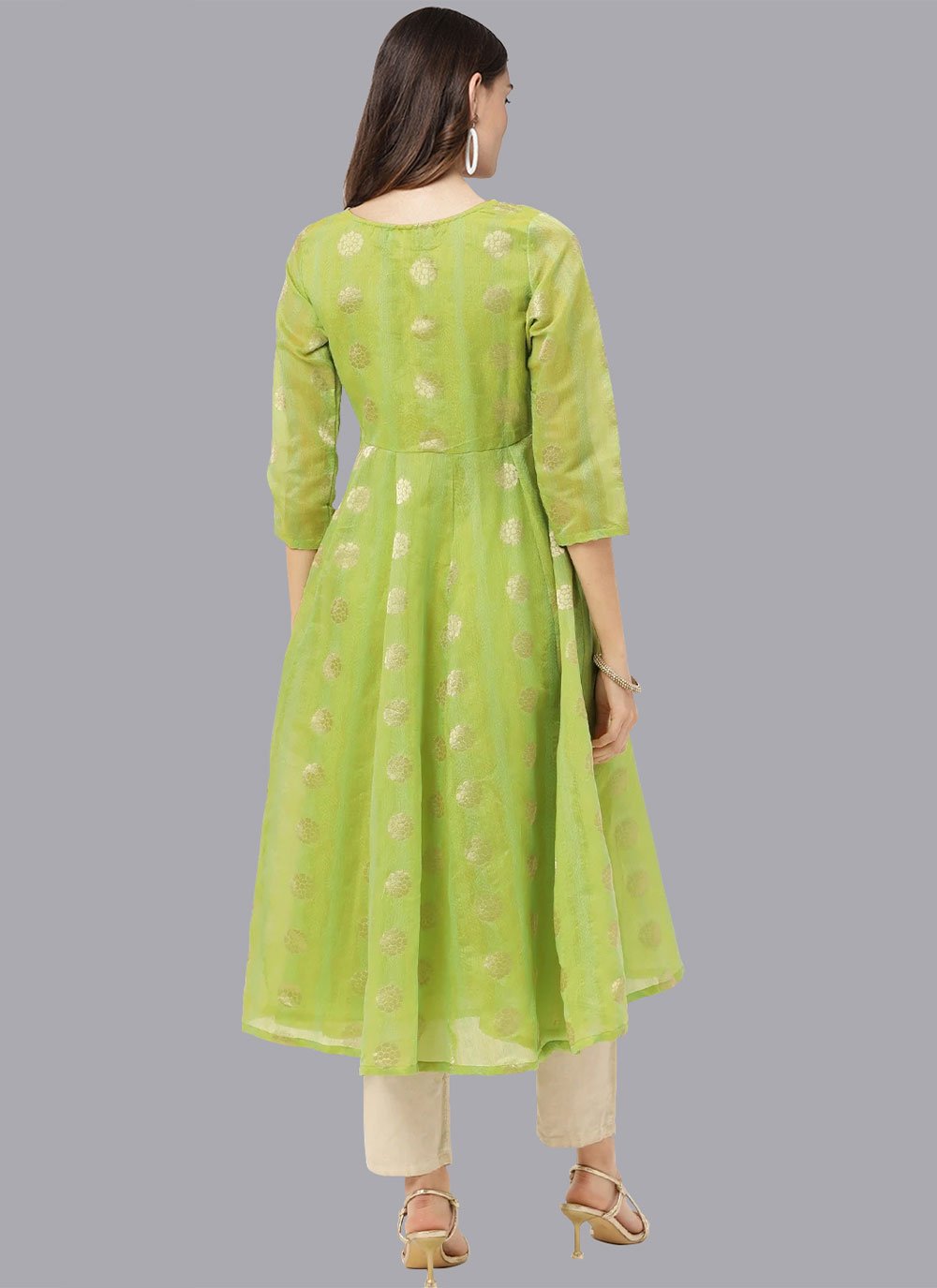 Designer Kurti Chanderi Sea Green Woven Kurtis