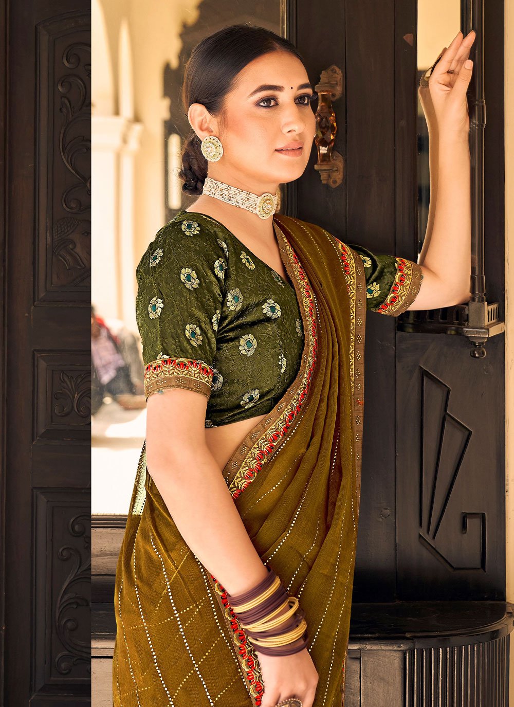 Classic Chiffon Green Embroidered Saree