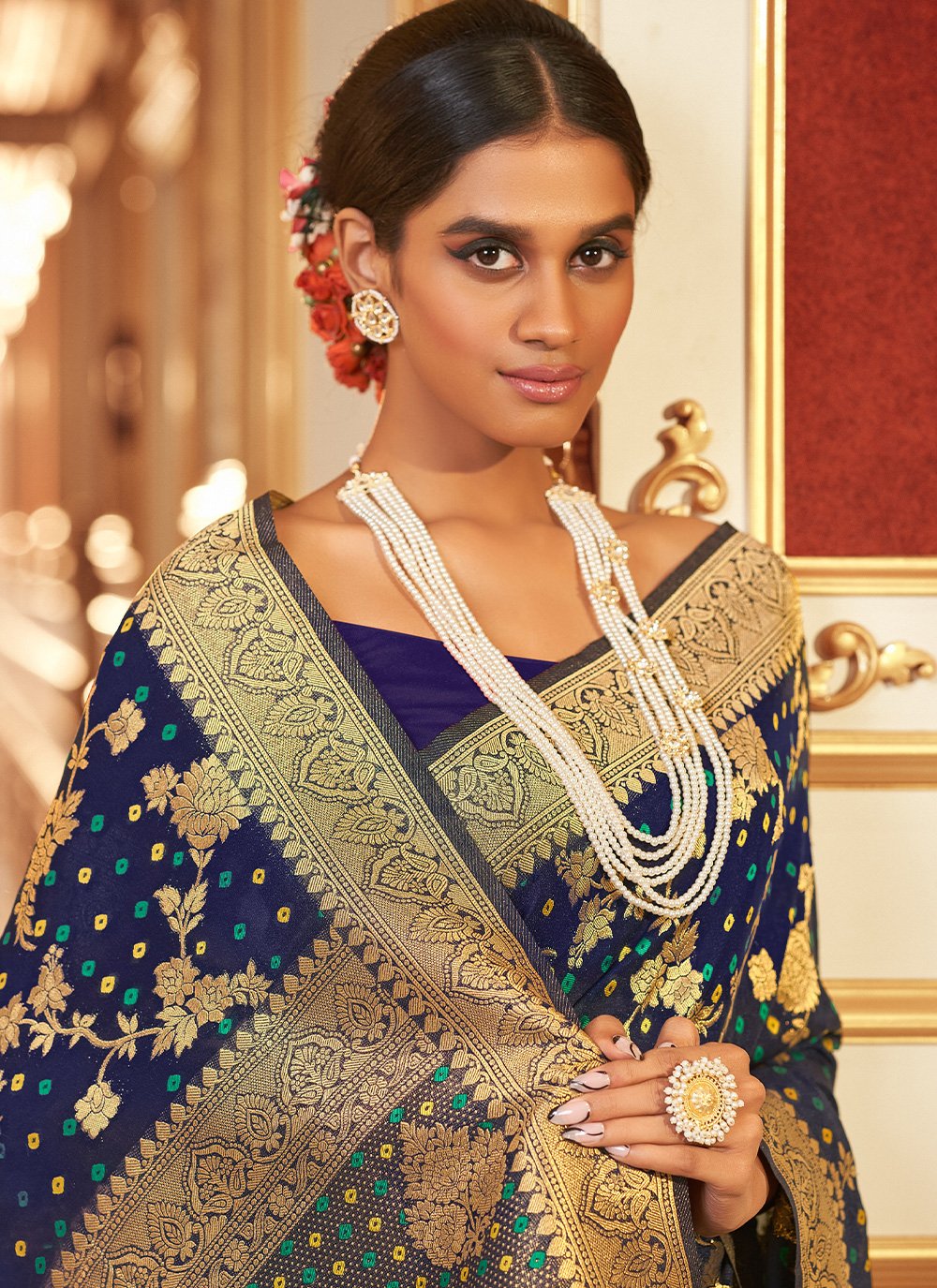 Classic Chiffon Blue Jacquard Work Saree