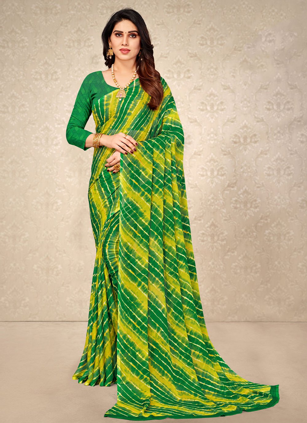 Classic Chiffon Green Print Saree