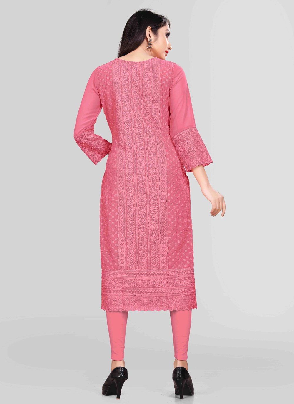 Designer Kurti Chiffon Georgette Pink Embroidered Kurtis