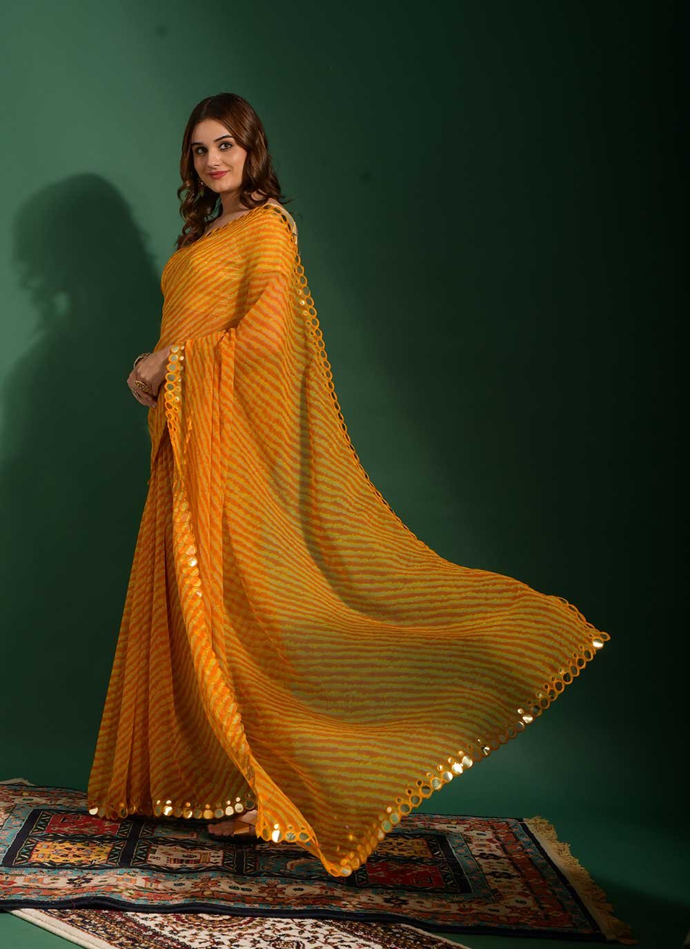 Trendy Saree Chiffon Yellow Mirror Saree