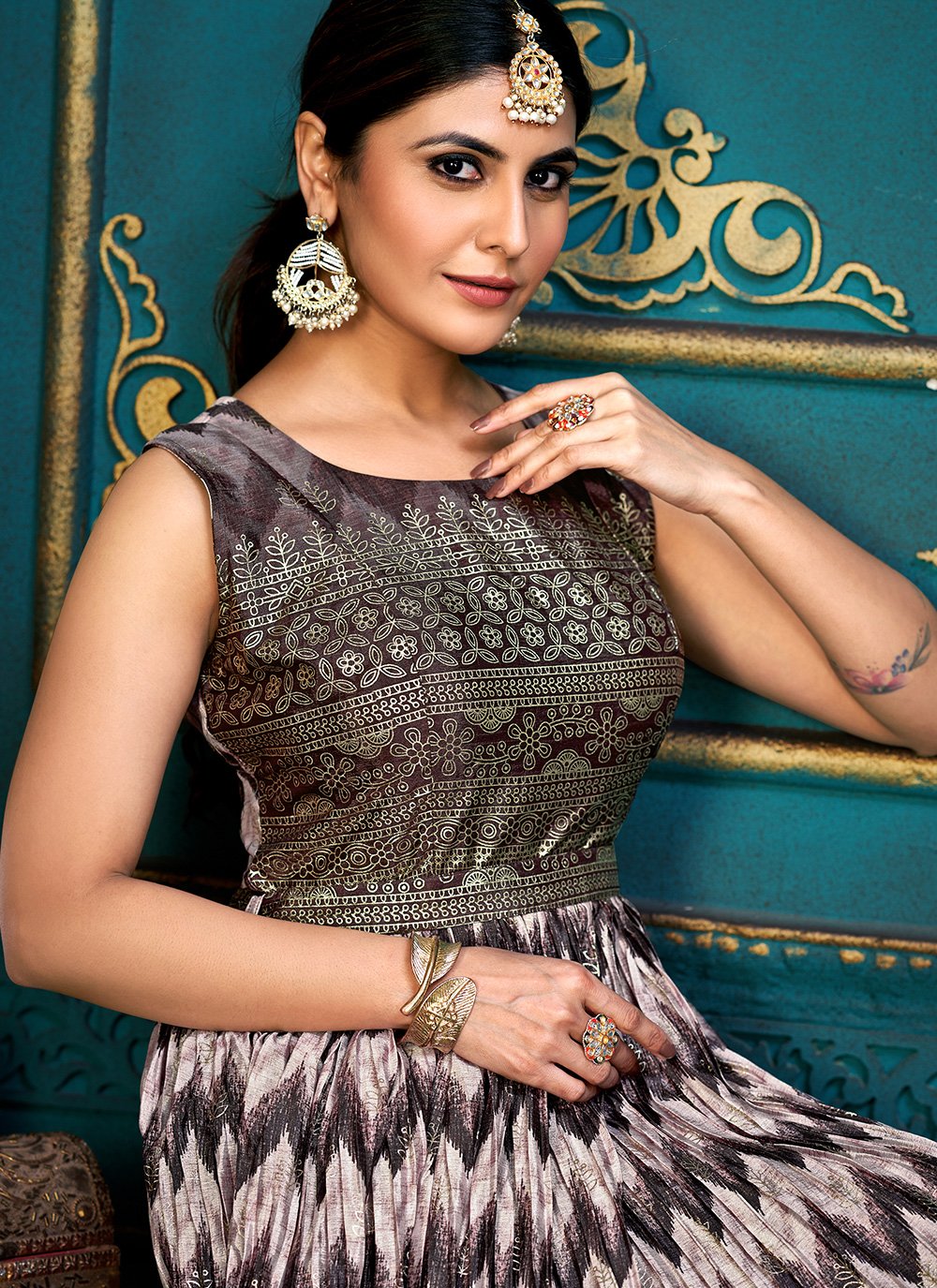 Gown Chinon Silk Multi Colour Digital Print Gown