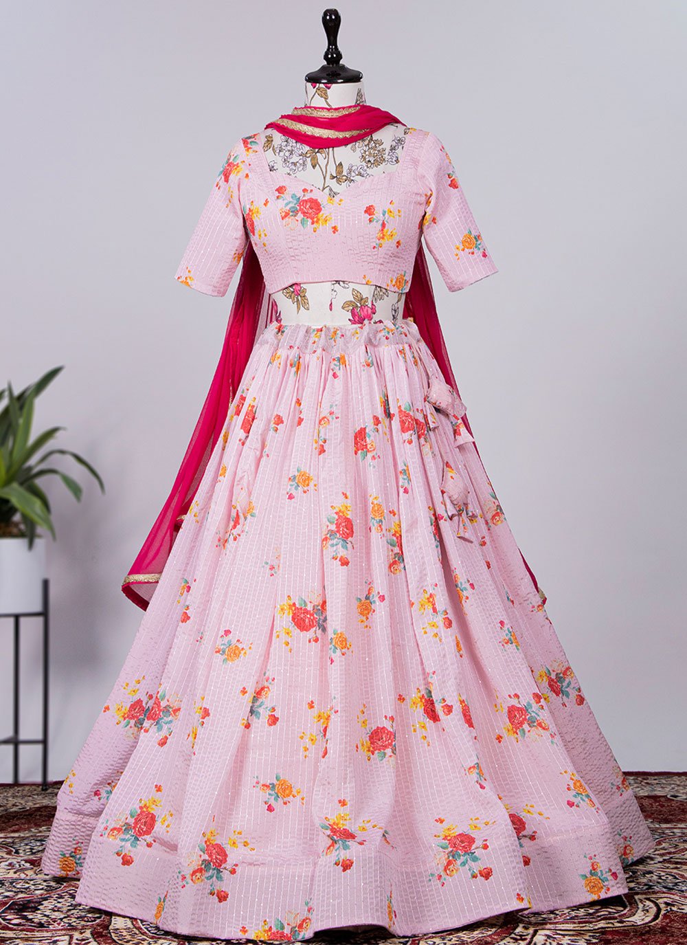 A Line Lehenga Chinon Lavender Print Lehenga Choli