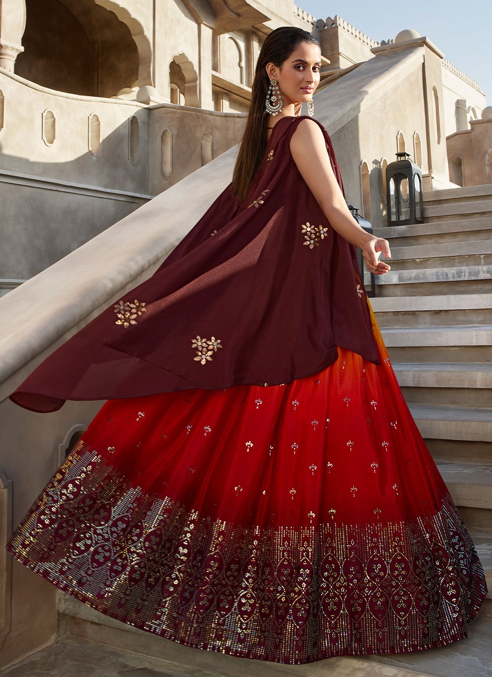 Lehenga Choli Chinon Silk Multi Colour Mirror Lehenga Choli