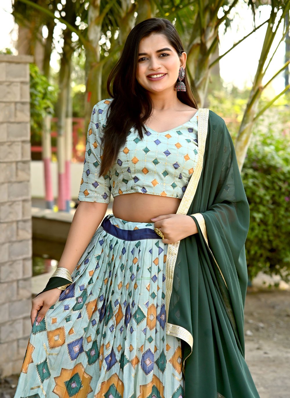 A Line Lehenga Chinon Multi Colour Print Lehenga Choli