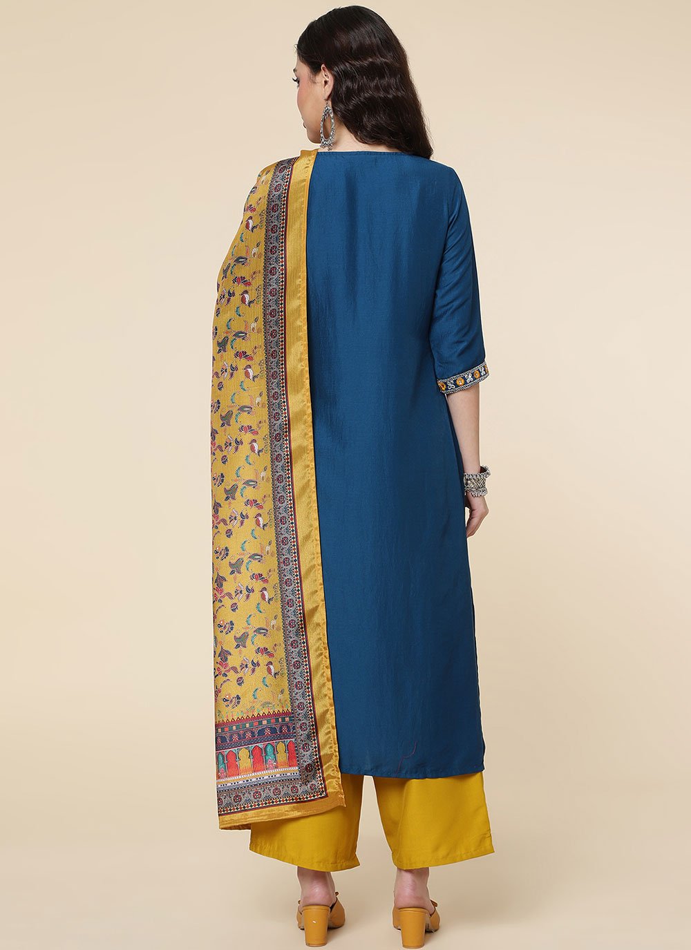 Palazzo Salwar Suit Chinon Blue Embroidered Salwar Kameez