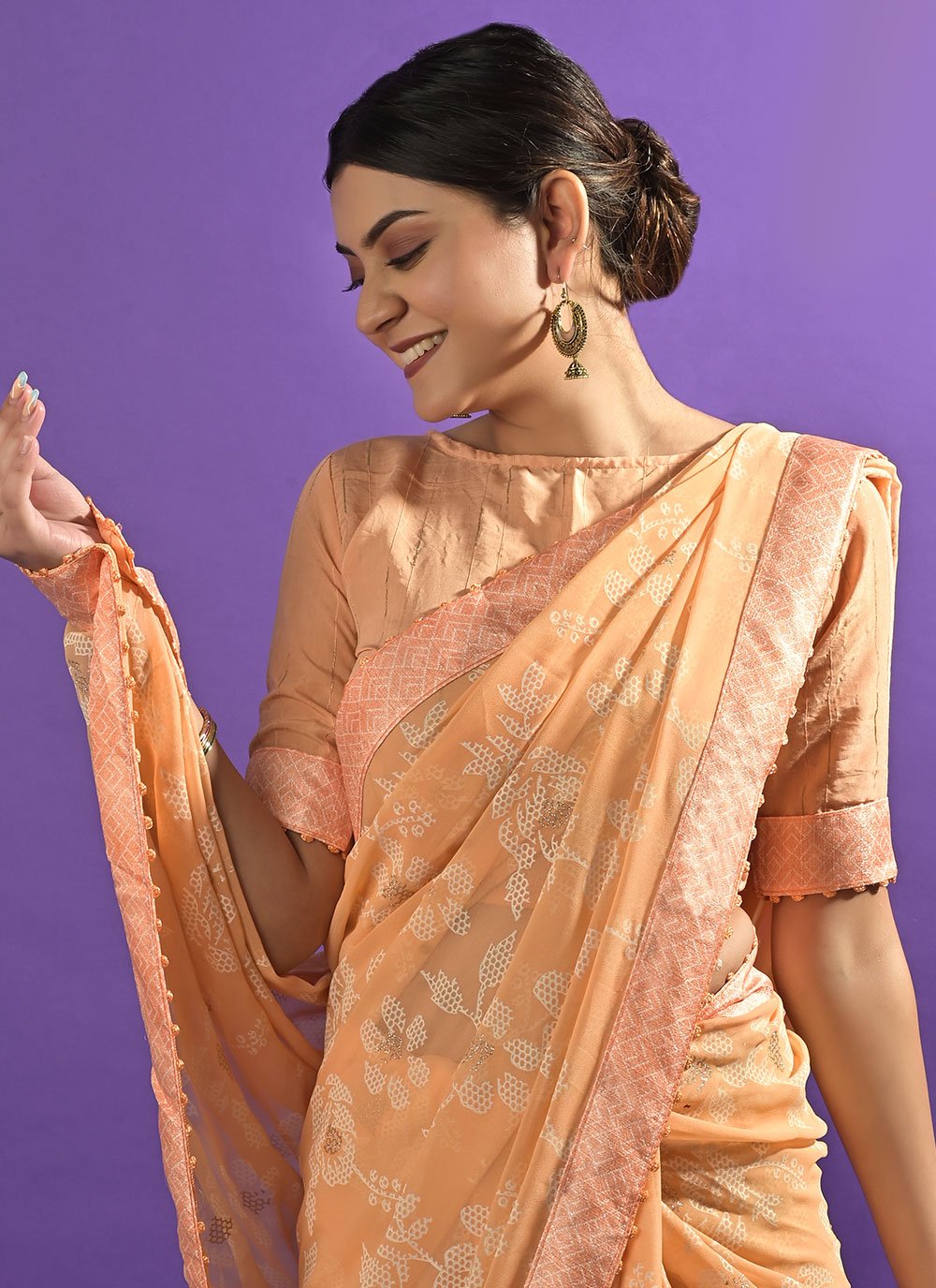 Classic Georgette Orange Patch Border Saree