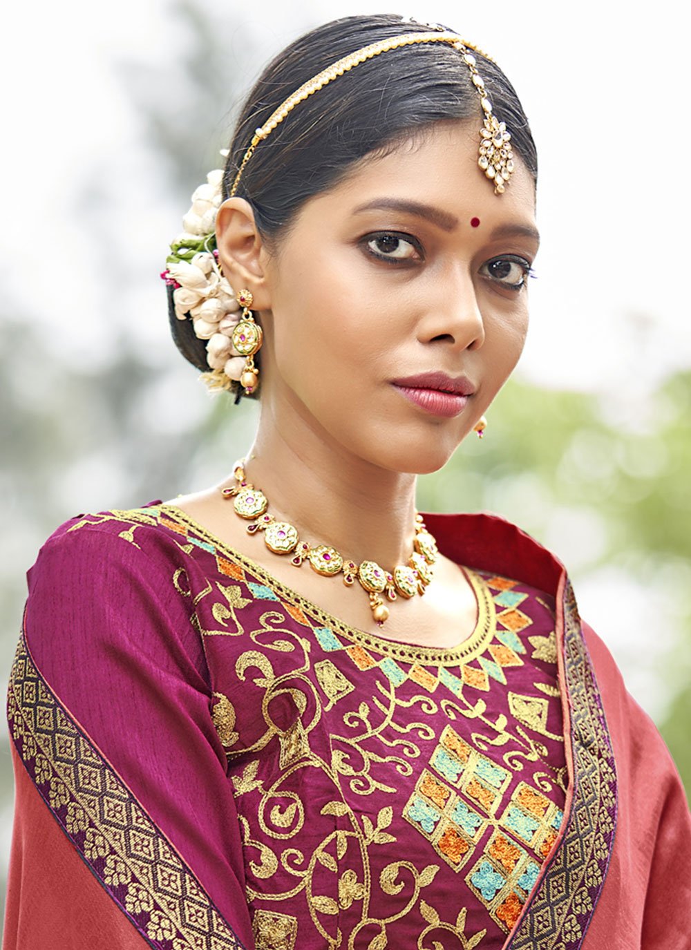 Classic Vichitra Silk Rust Jacquard Work Saree