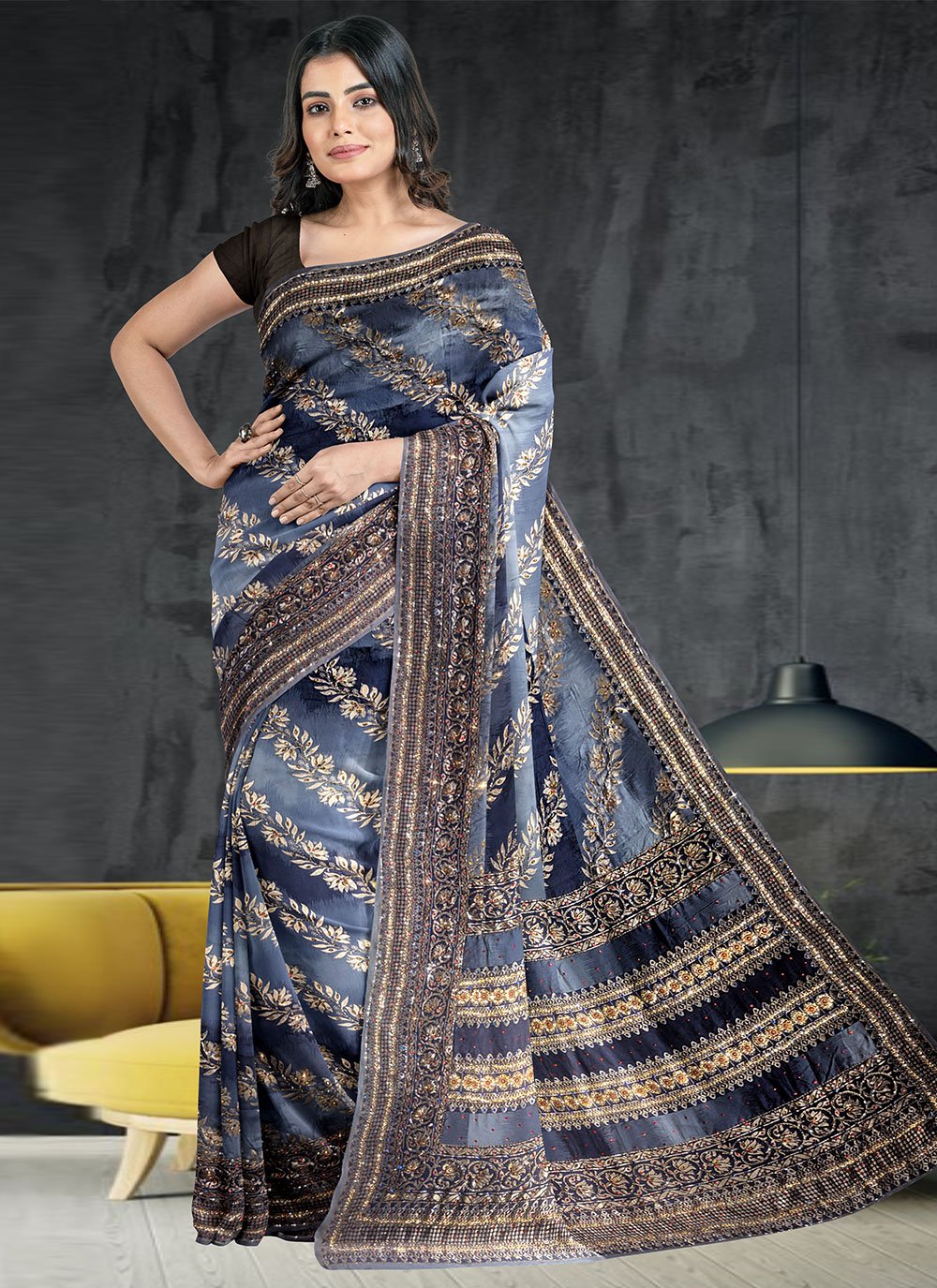 Classic Kanchipuram Silk Grey Hand Work Saree