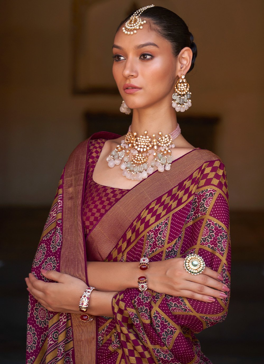 Classic Brasso Purple Print Saree