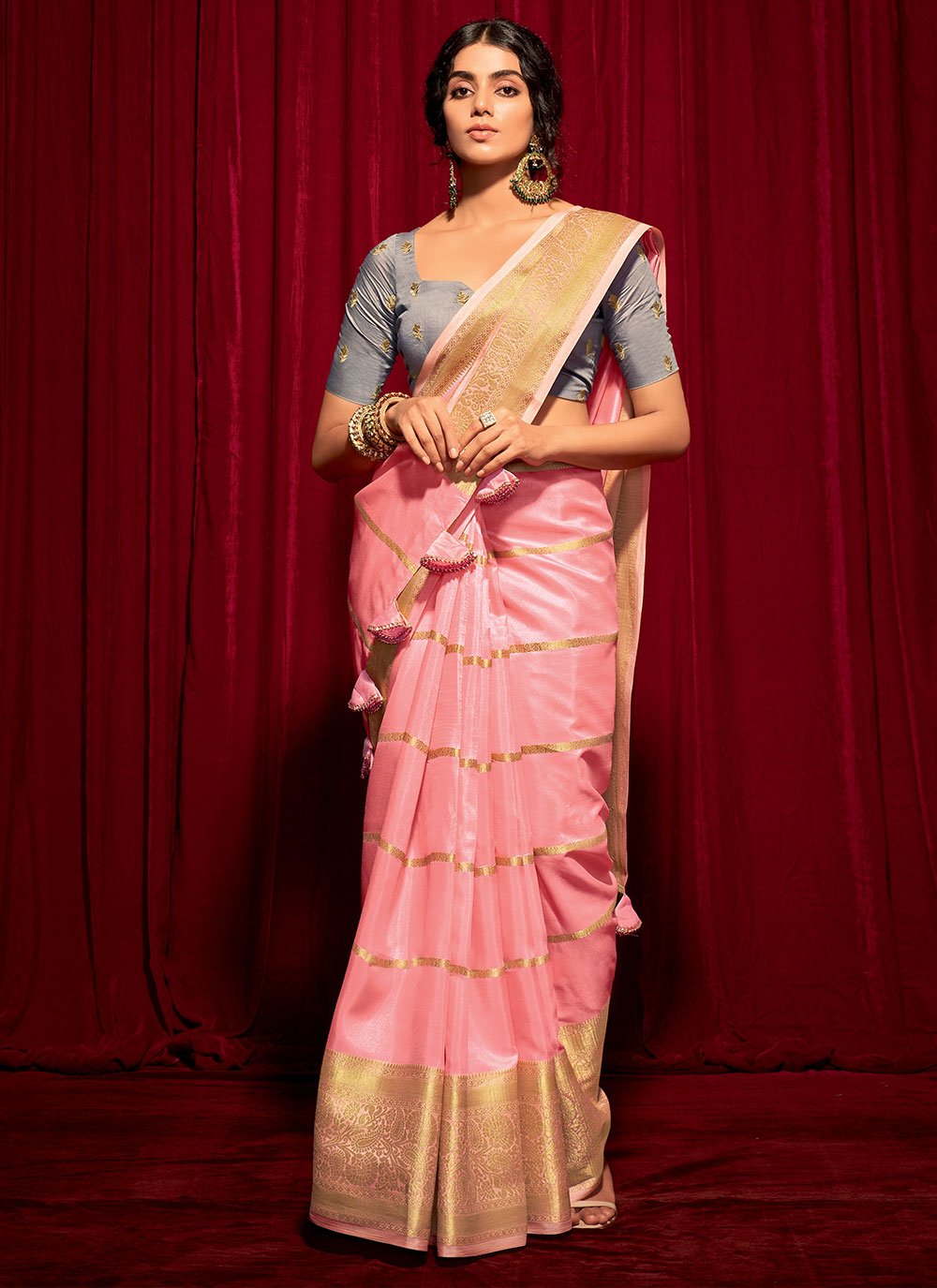 Classic Silk Pink Weaving Saree