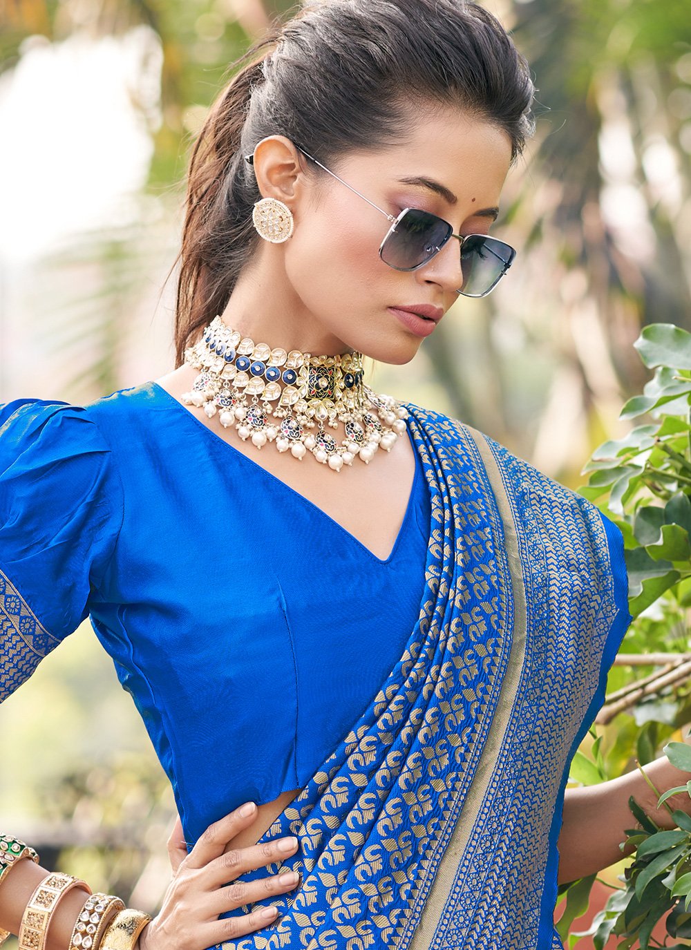 Classic Jacquard Silk Aqua Blue Zari Saree